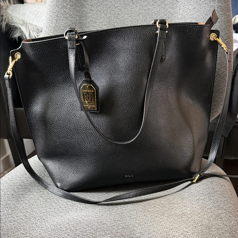 Lauren Ralph Lauren Black Leather Tote Bag – Like New - Picture 4 of 17